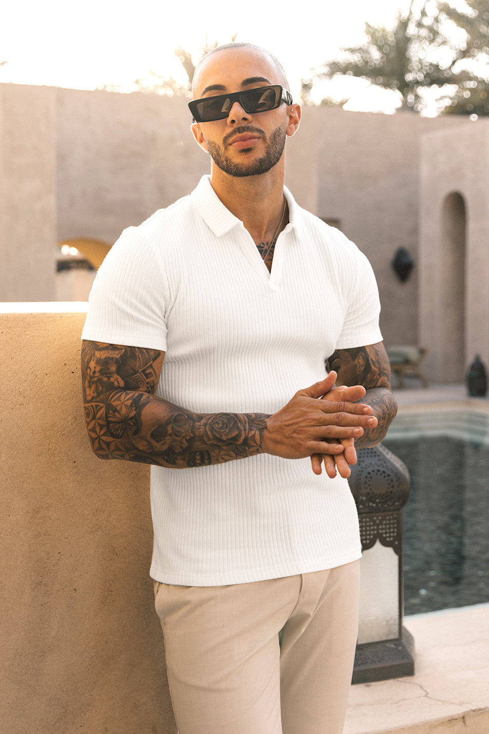 Azure Dropneedle Texture Polo - Cream
