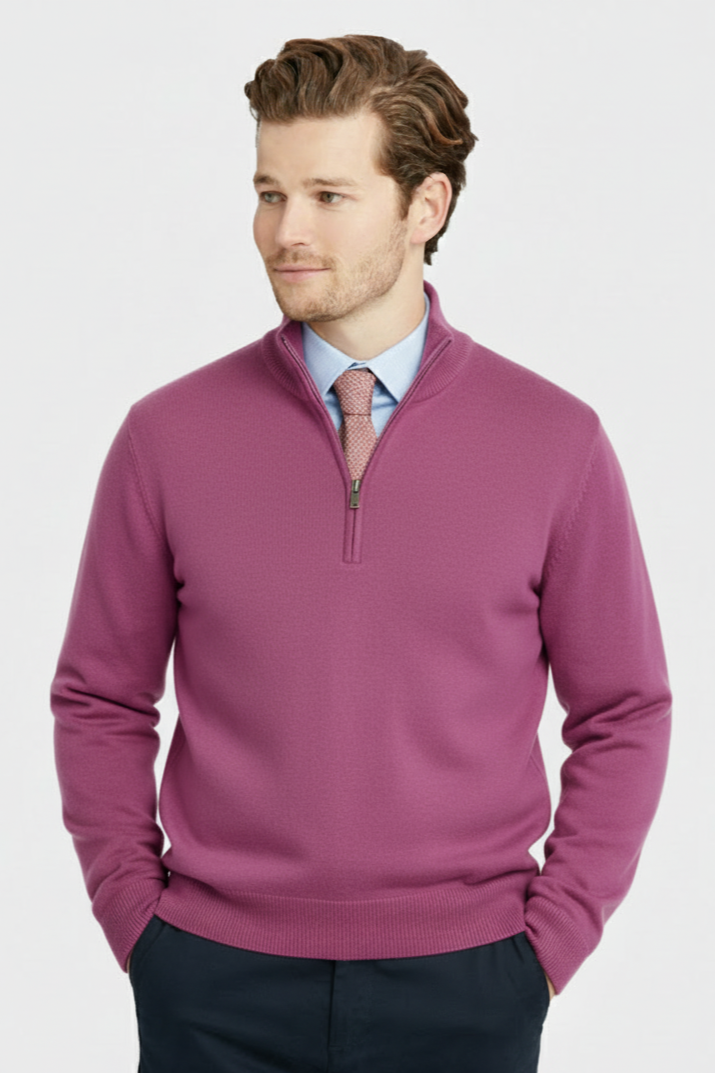 Quarter Zip Rib Knit Sweater - LIGHT-PURPLE