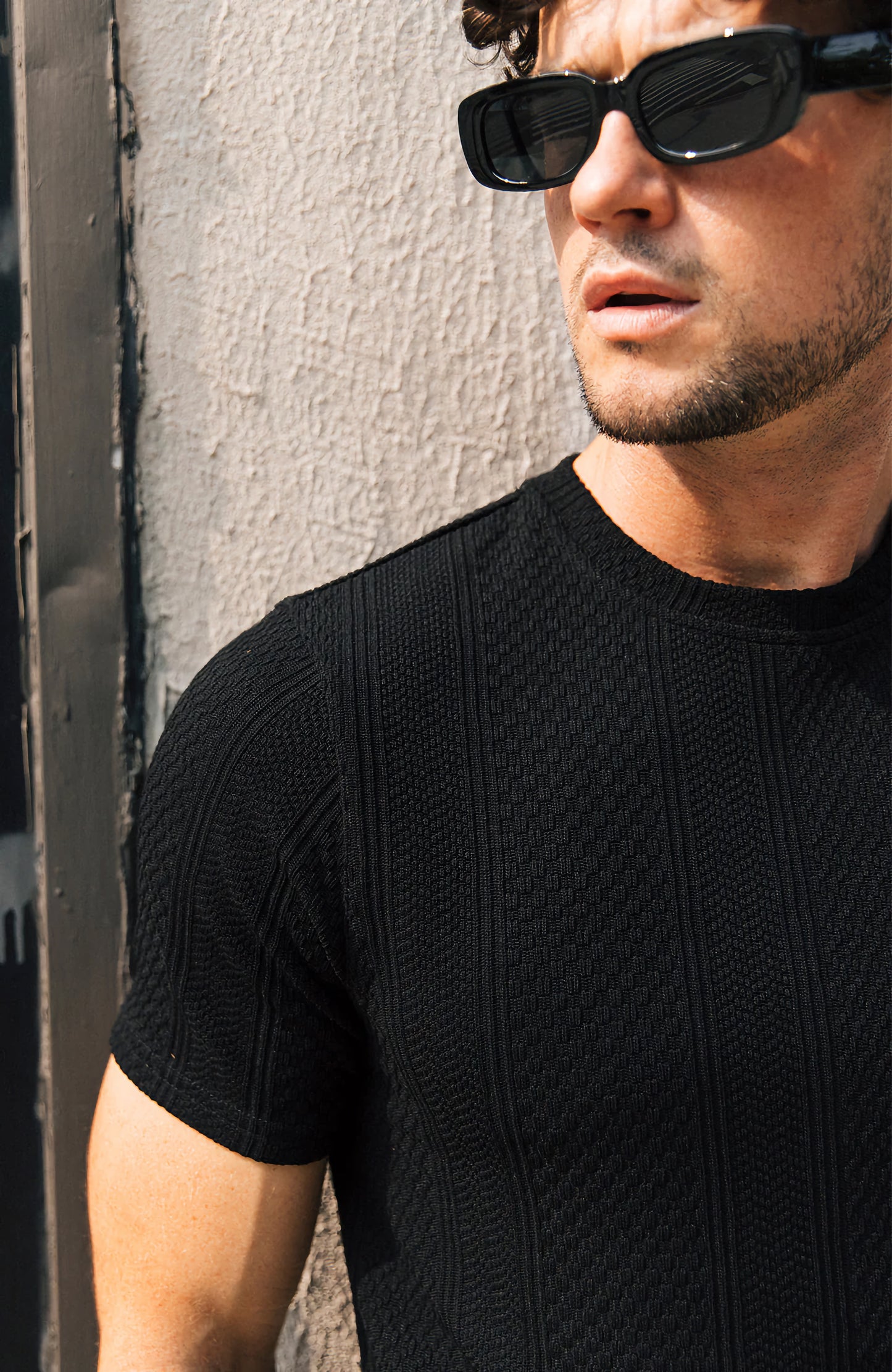 Cedro Textured Knit Cotton Tee in Black