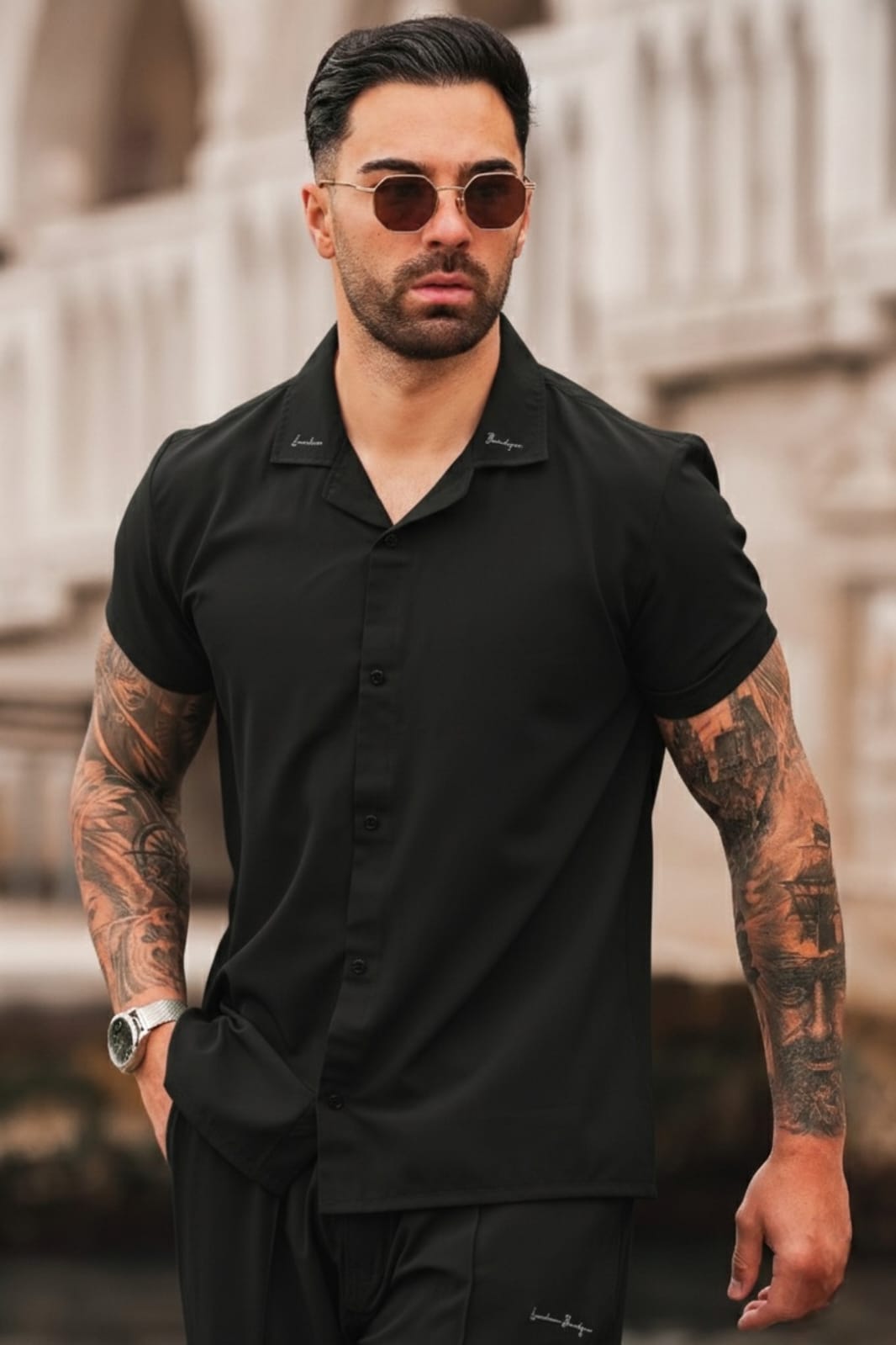 marbella Signature Spandex Poly Shirt - Black