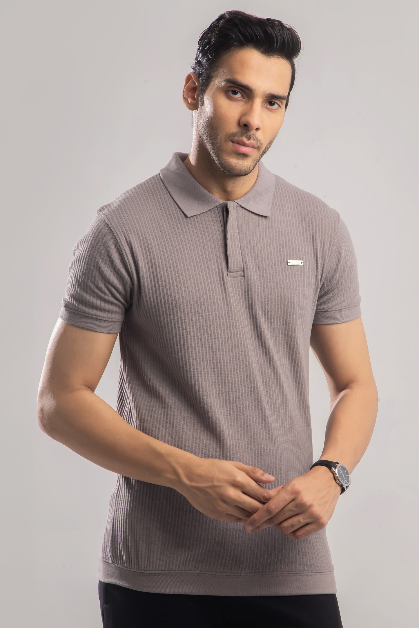 Knitted Metal Badge Textured Polo