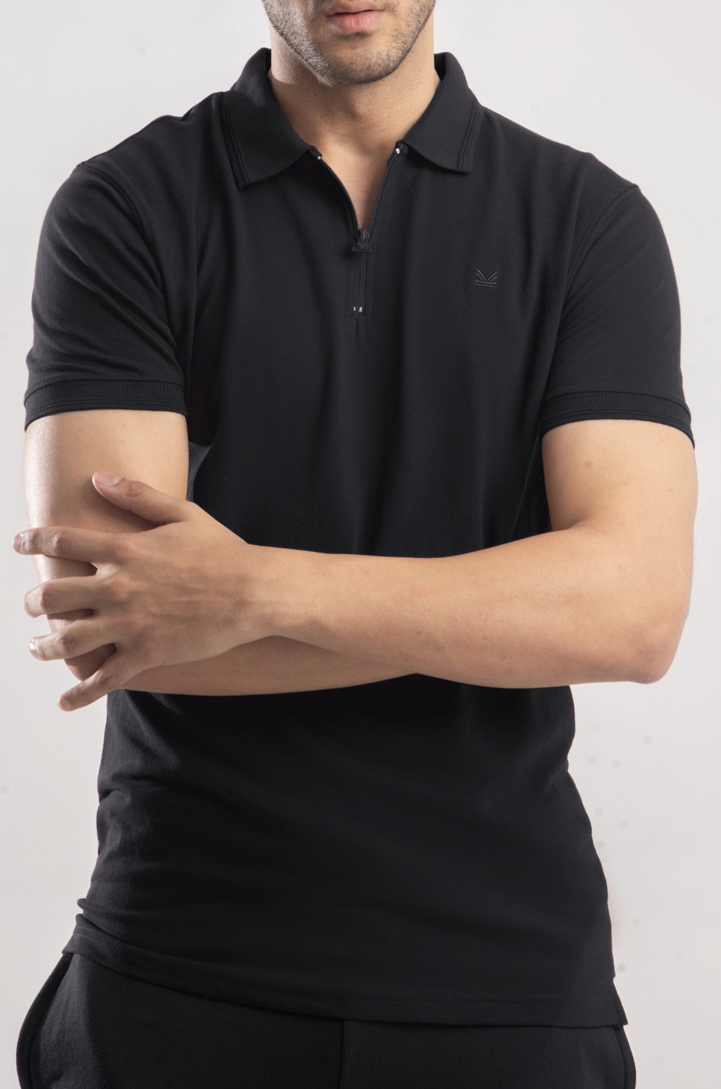 Limitless All Black Zip Cotton Polo