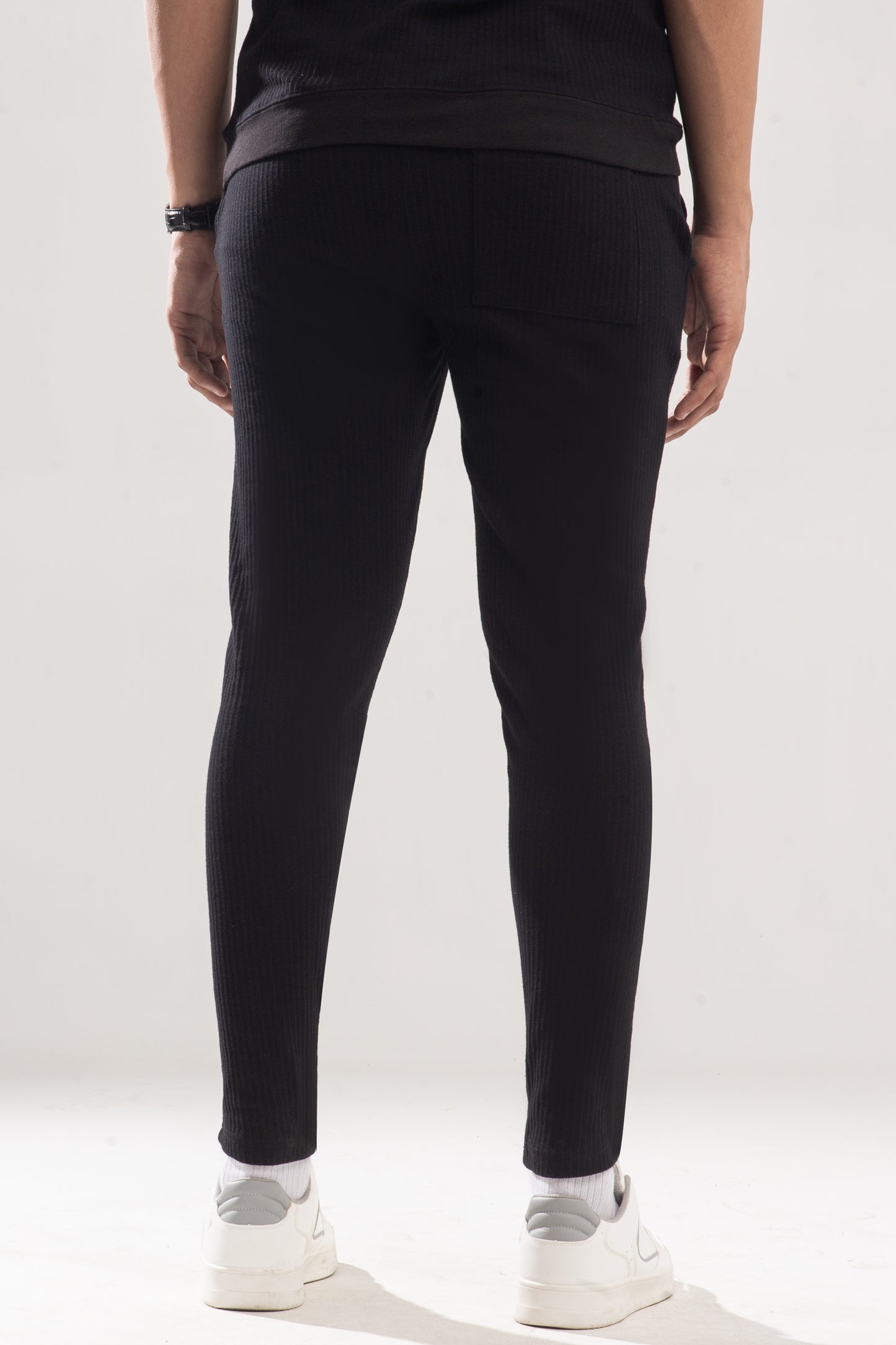 Premium Textured Cotton Trouser with Badge - Black