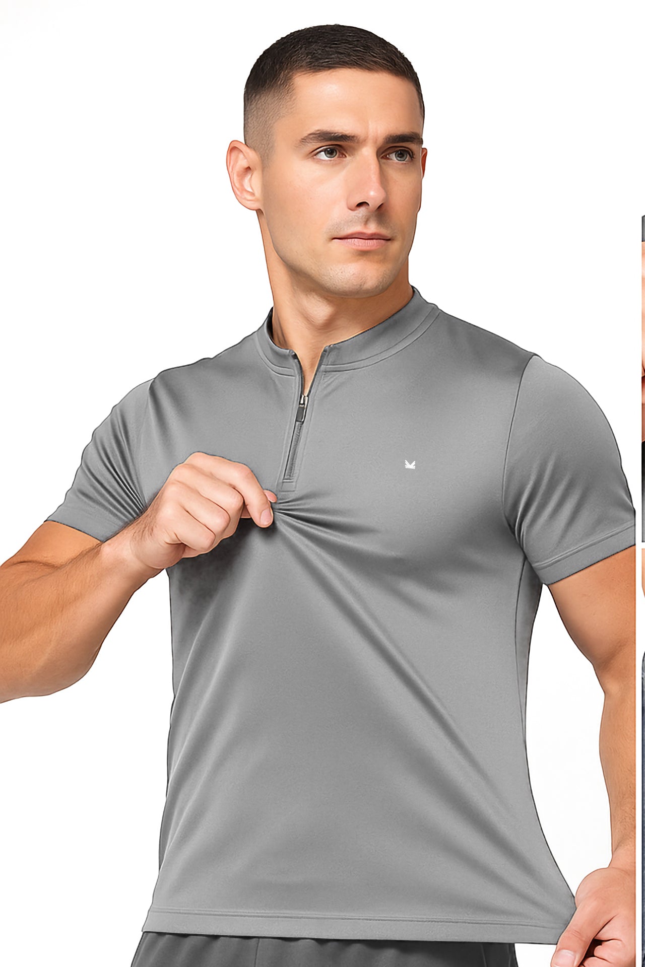 Zipper Henley Spandexdry - Silver