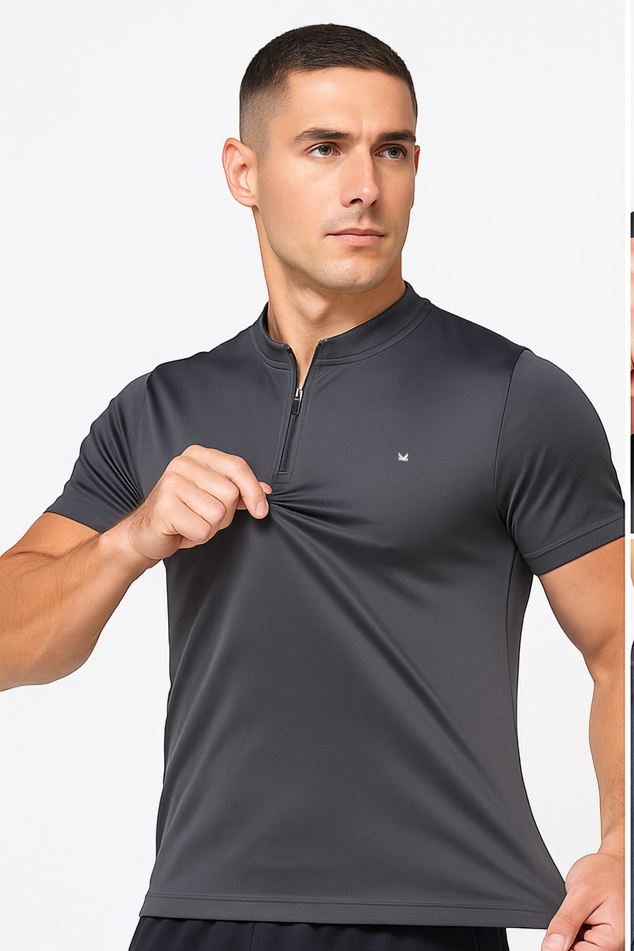 Zipper Henley Spandexdry - Charcoal