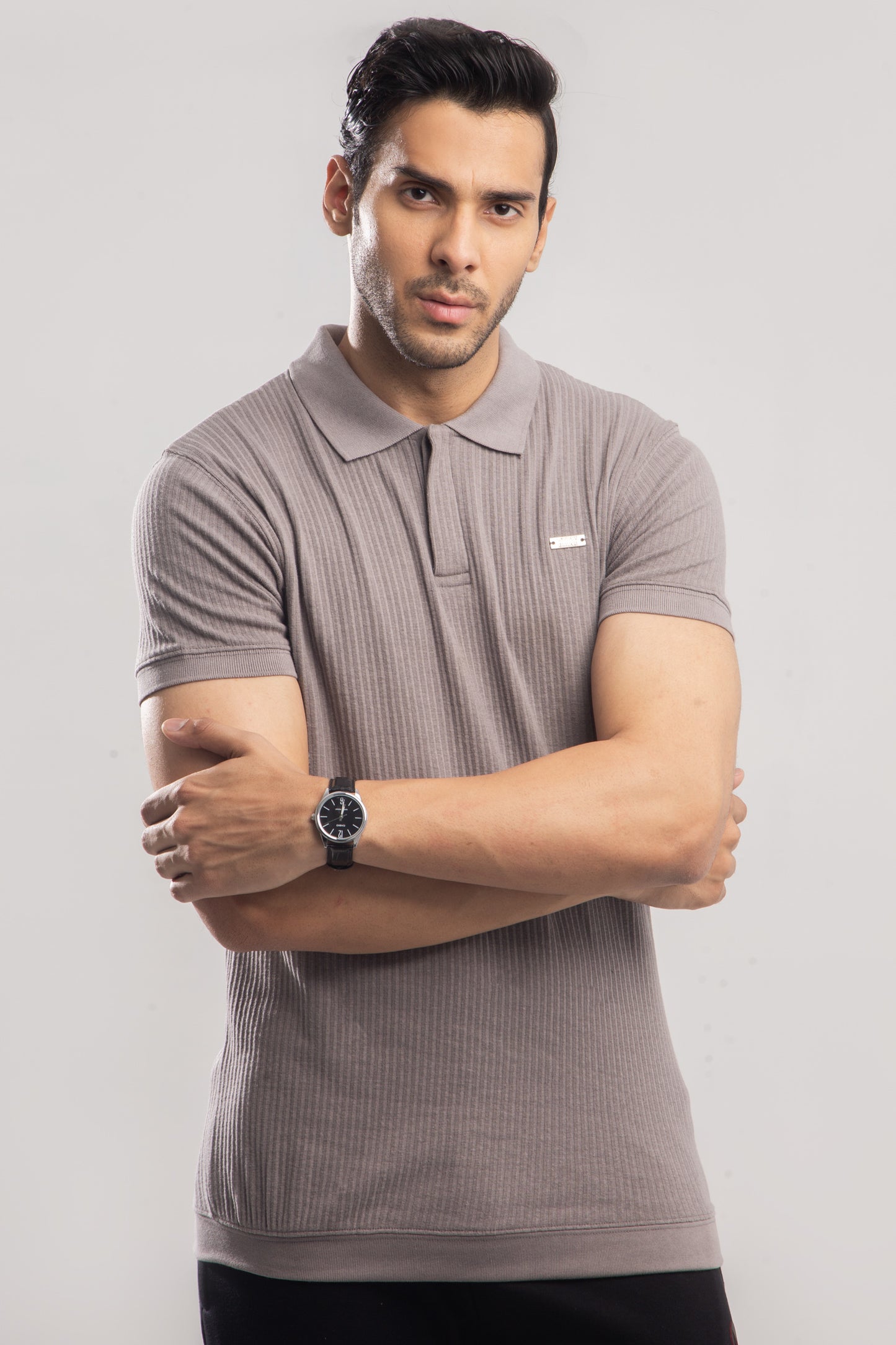 Knitted Metal Badge Textured Polo