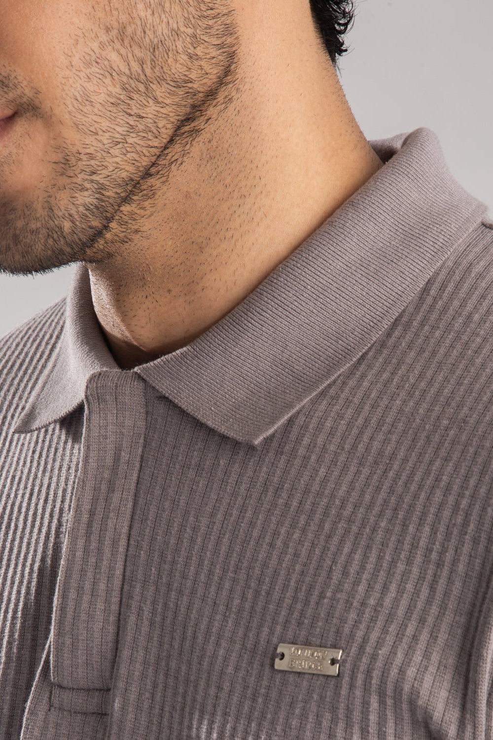 Knitted Metal Badge Textured Cotton Polo