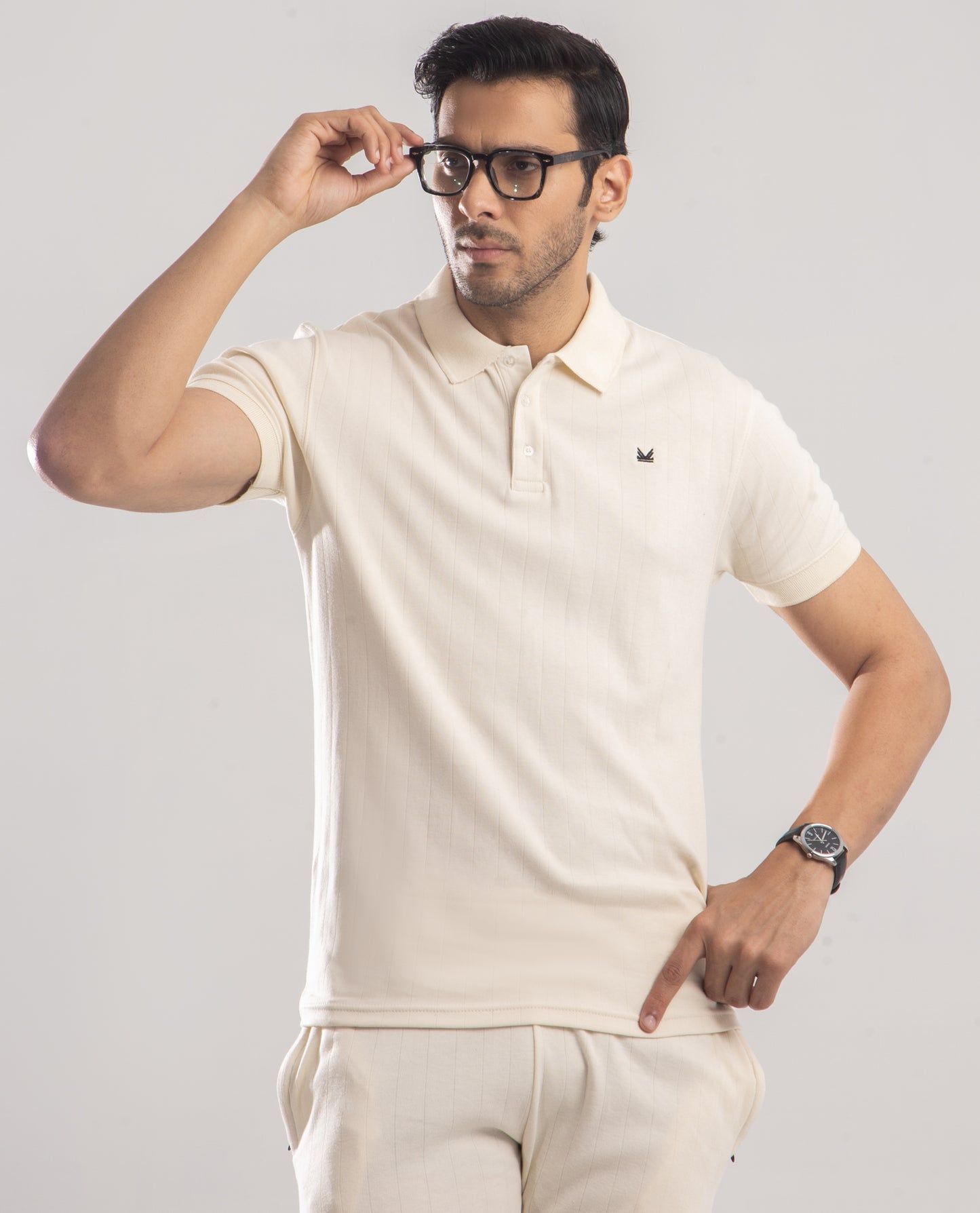 Drop Needle Texture Series Cotton Polo in Cream