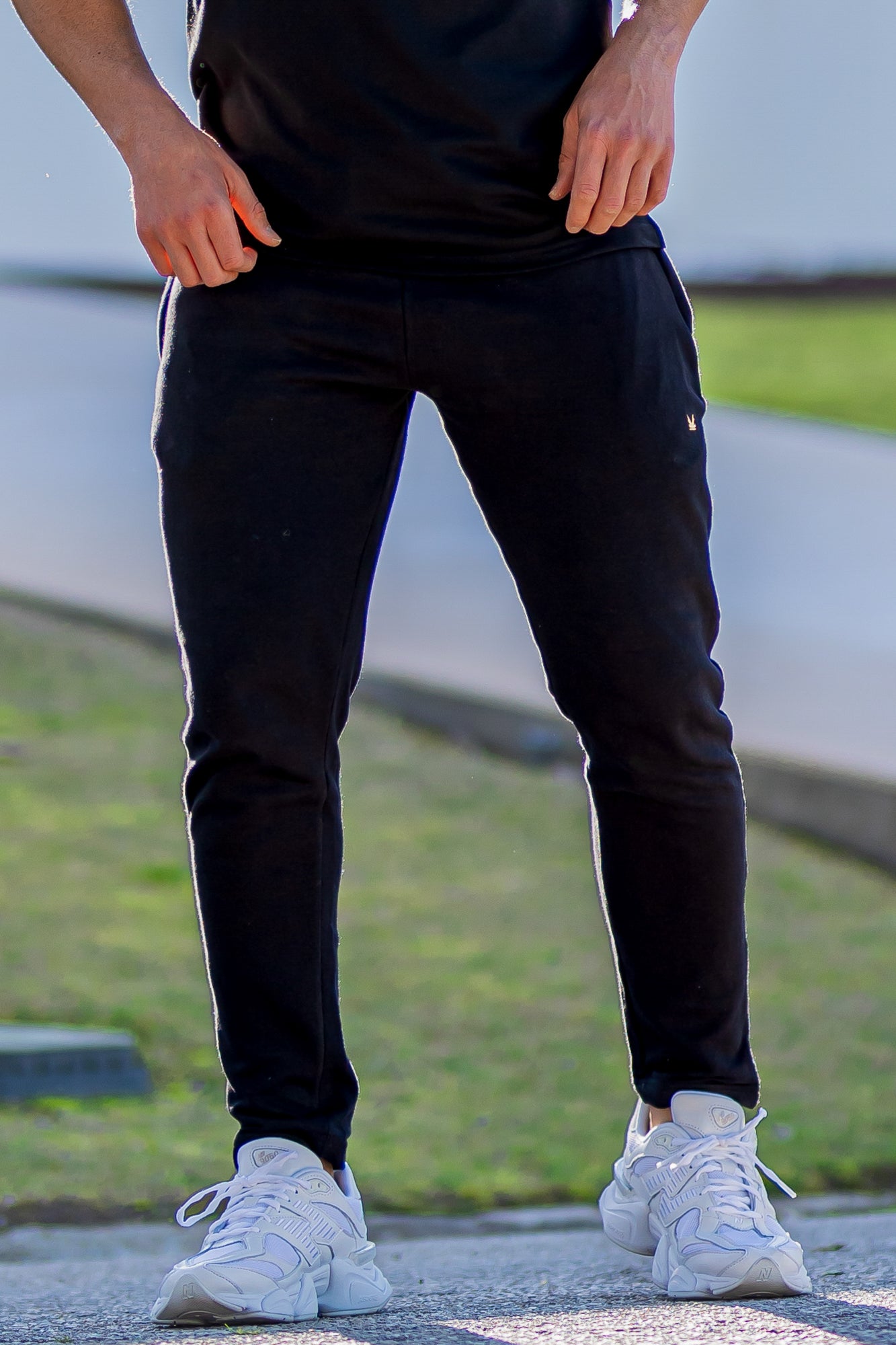 King Side Zip Cotton Terry Trouser - Black