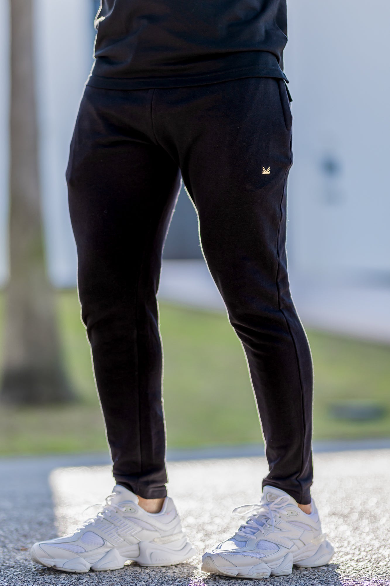 King Side Zip Cotton Terry Trouser - Black