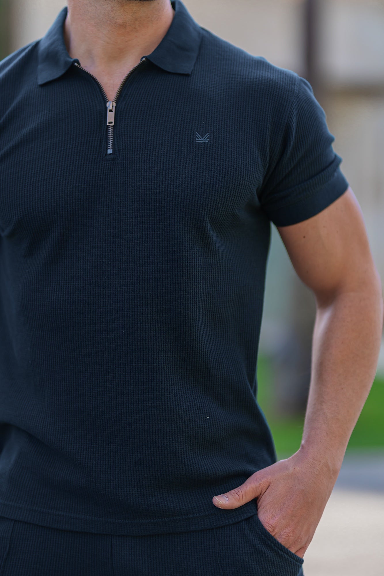 Textured Pk polo - Navy