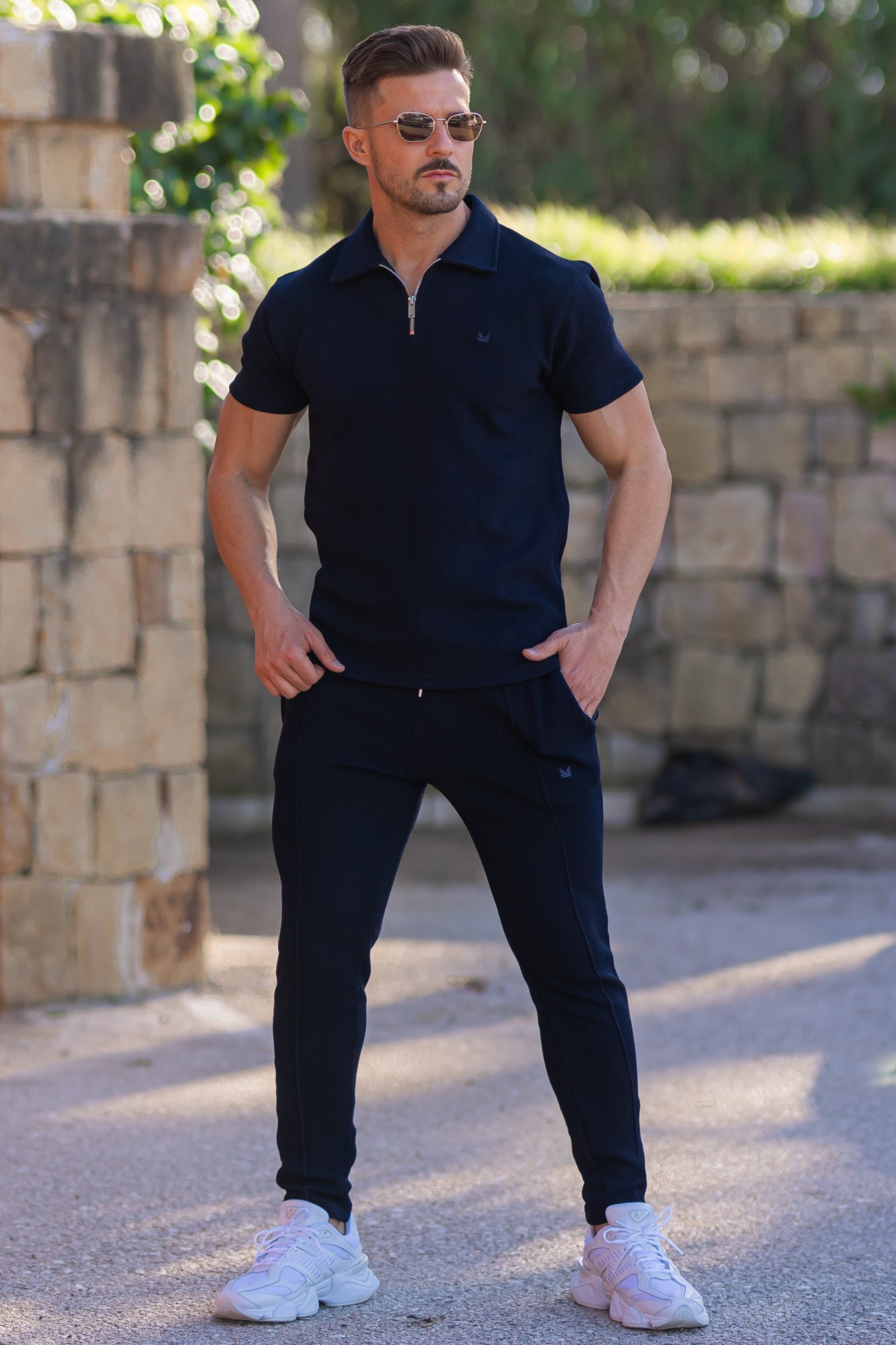 Honeycomb Fabric Crease Trouser Navy