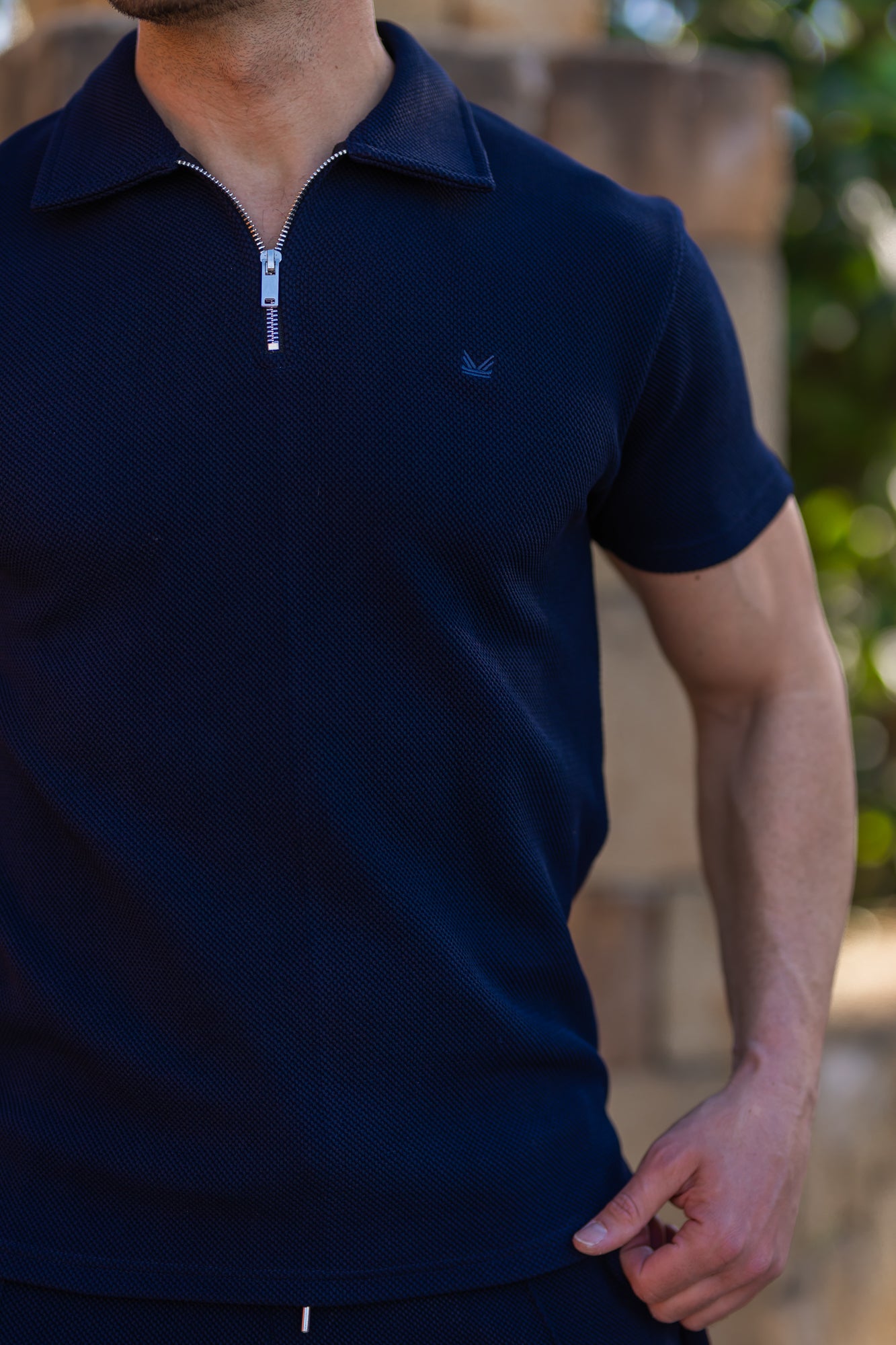 HoneyComb Knit Polo in Navy