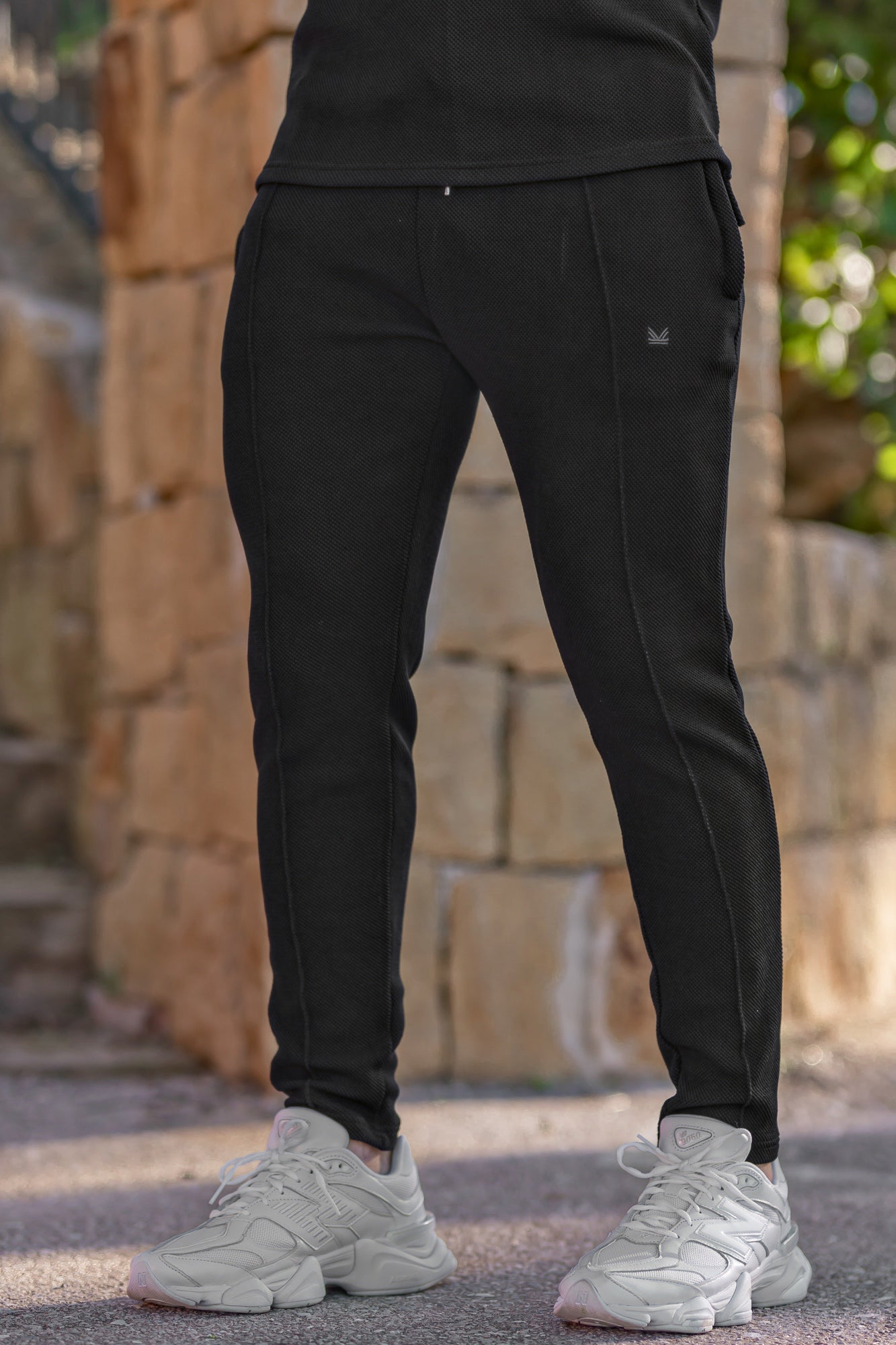 Honeycomb Texture Cotton Trouser - Black