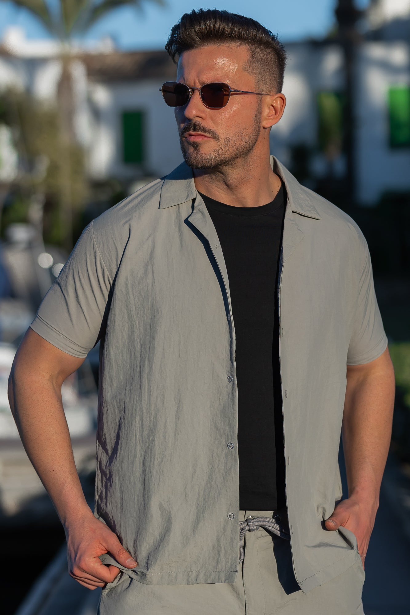 Monaco Crinkle Textured Poly Cotton Shirt - Silver