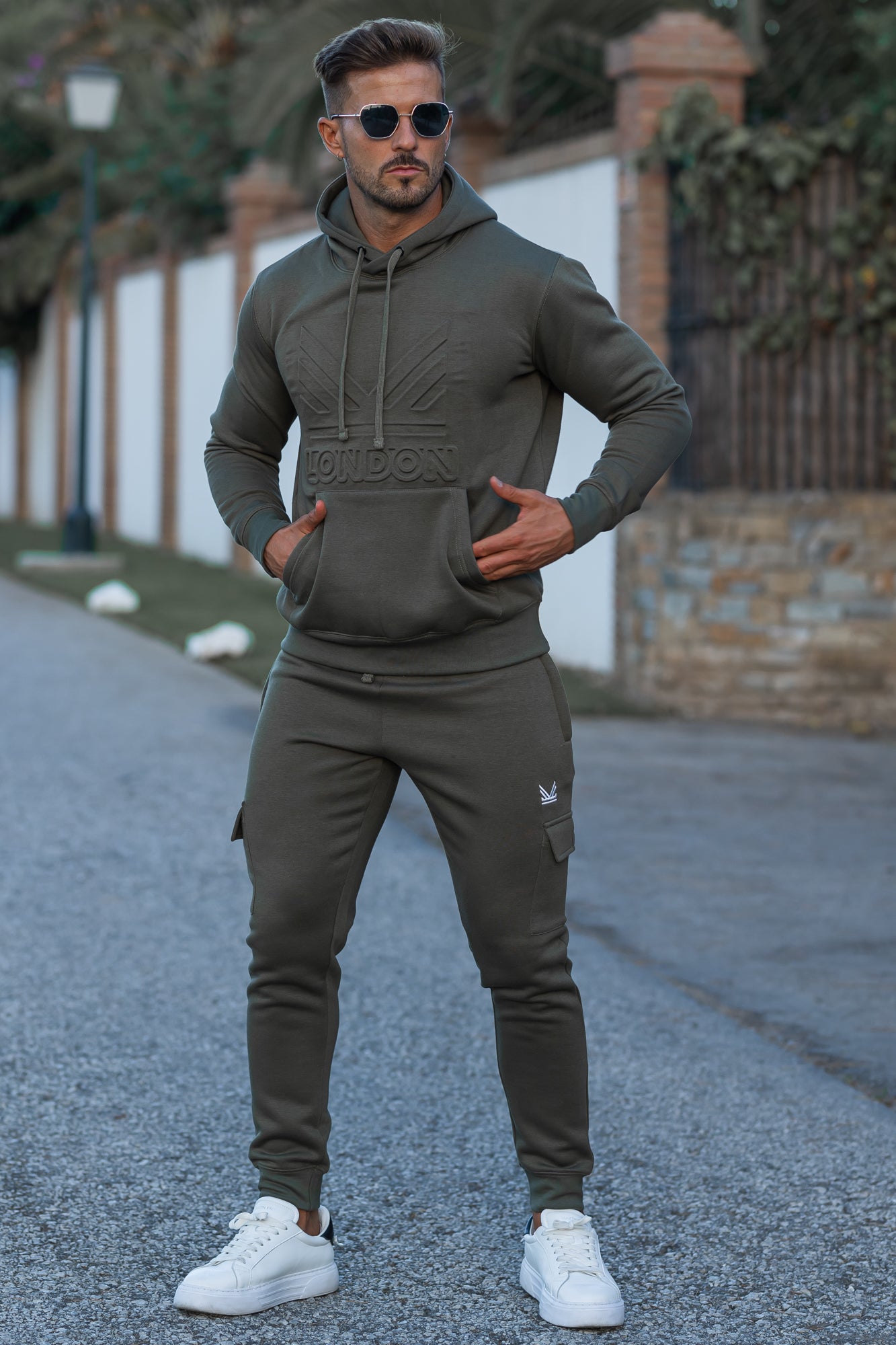 Emboss Cotton Tracksuit - Olive â London Bridge