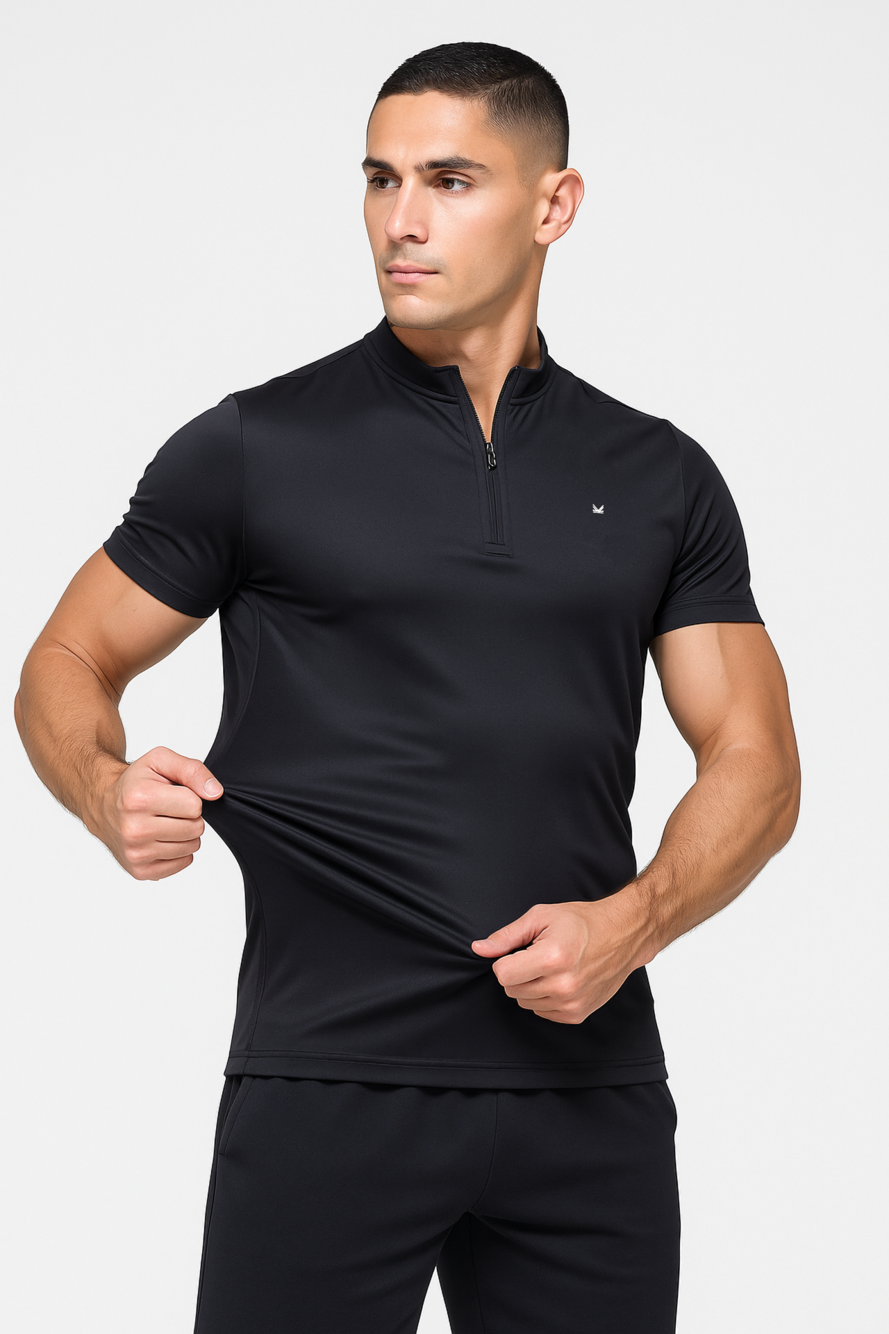 Zipper Henley Spandexdry - Black