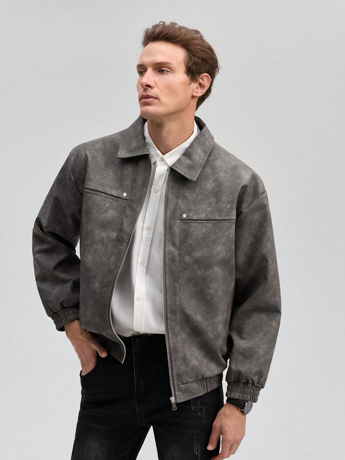 Suede Leather Jacket - Grey