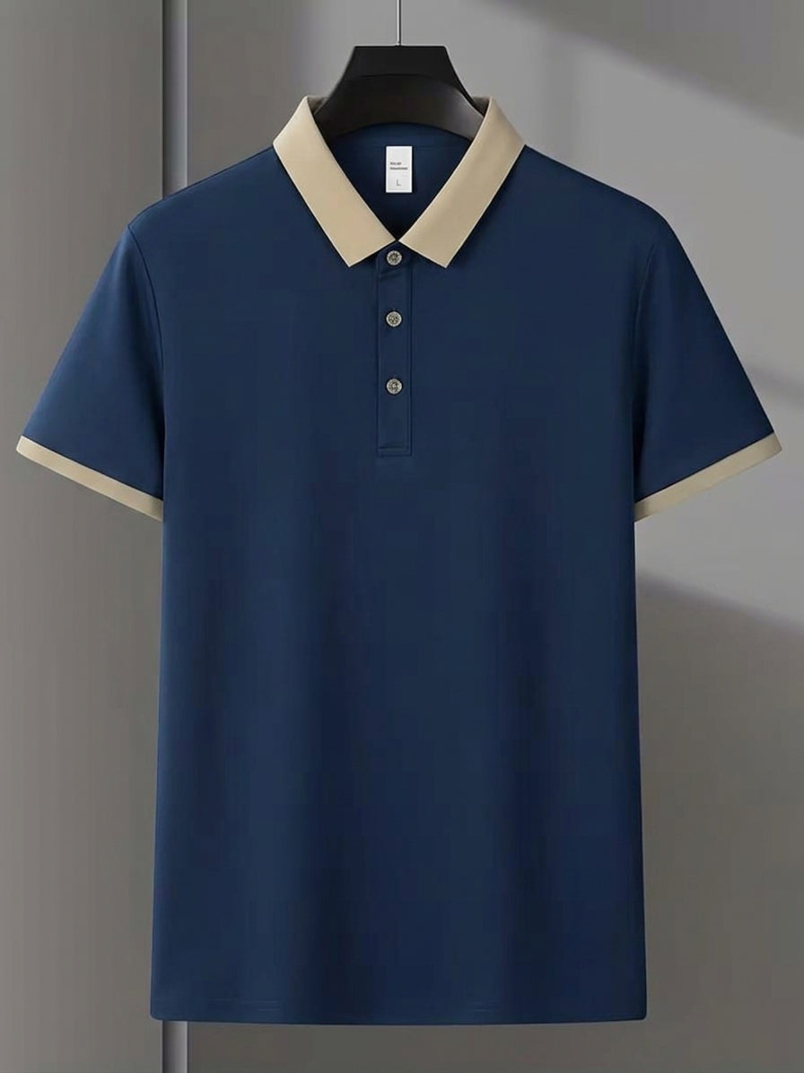 Contrast Cotton Polo - Navy