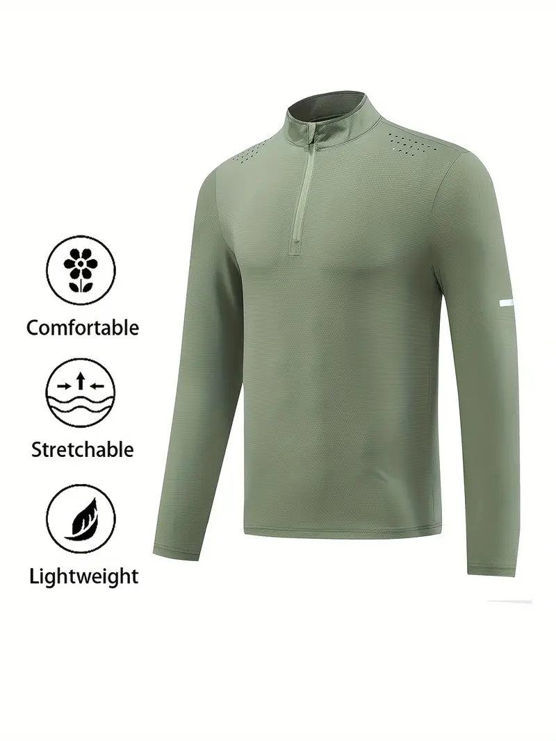 Zipper Full Sleeve Henley Spandexdry - Olive
