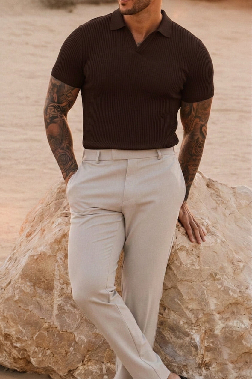 Azure Dropneedle Texture Polo - Chocolate Brown