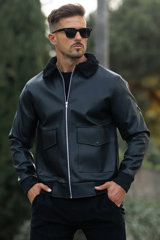 Bike Faux Leather Jacket - Black