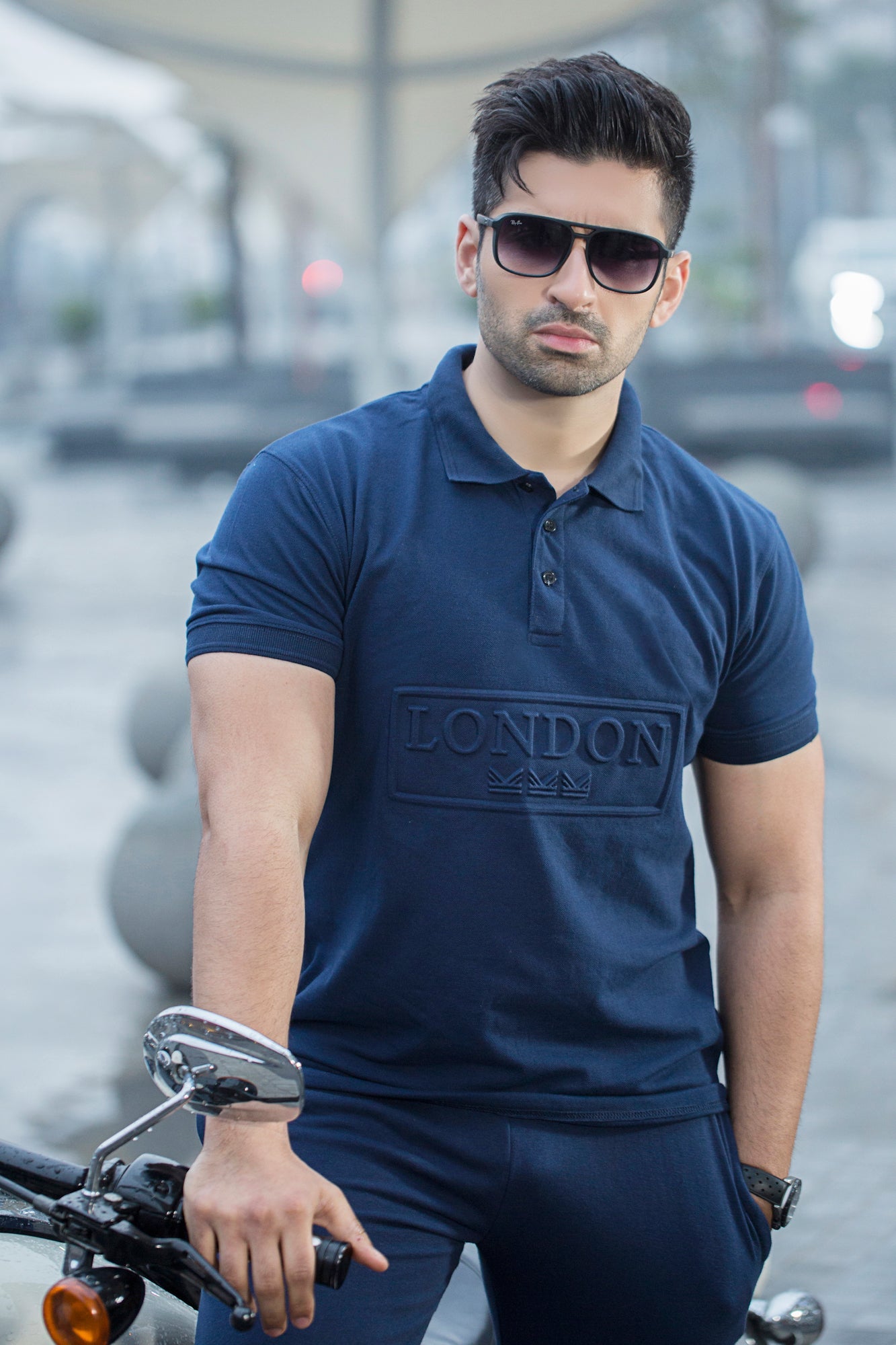 Emboss Cotton Polo Twinset - Navy