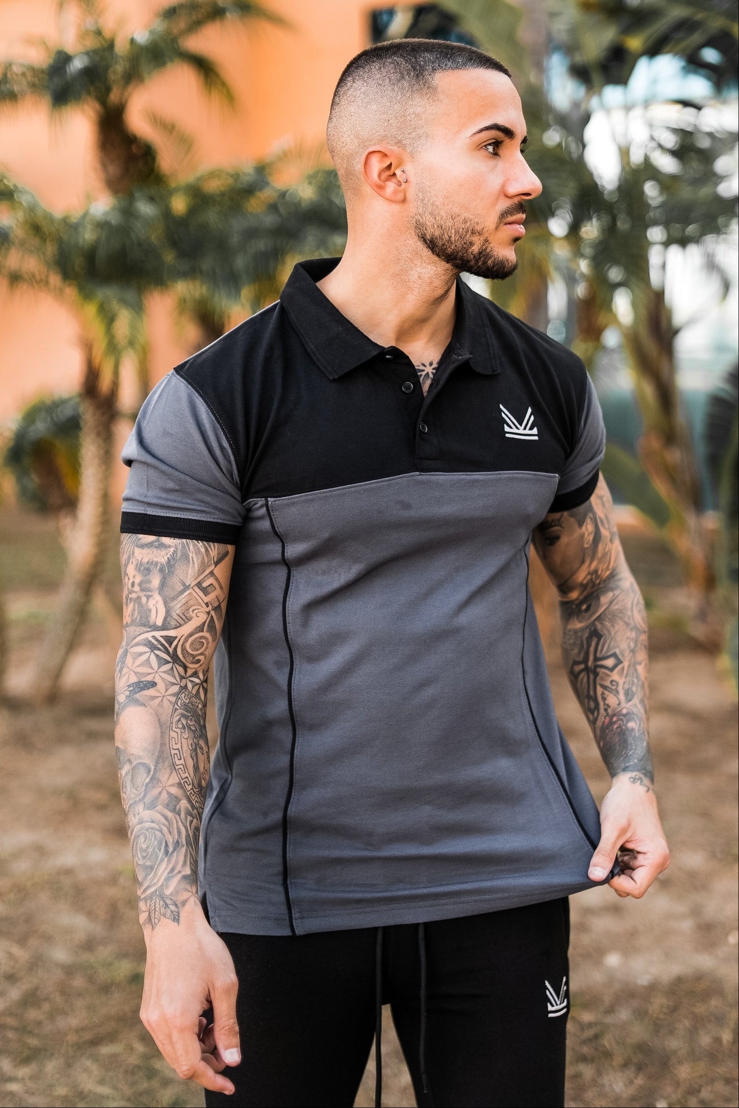 Streetwear Cotton Polo - Black/Grey