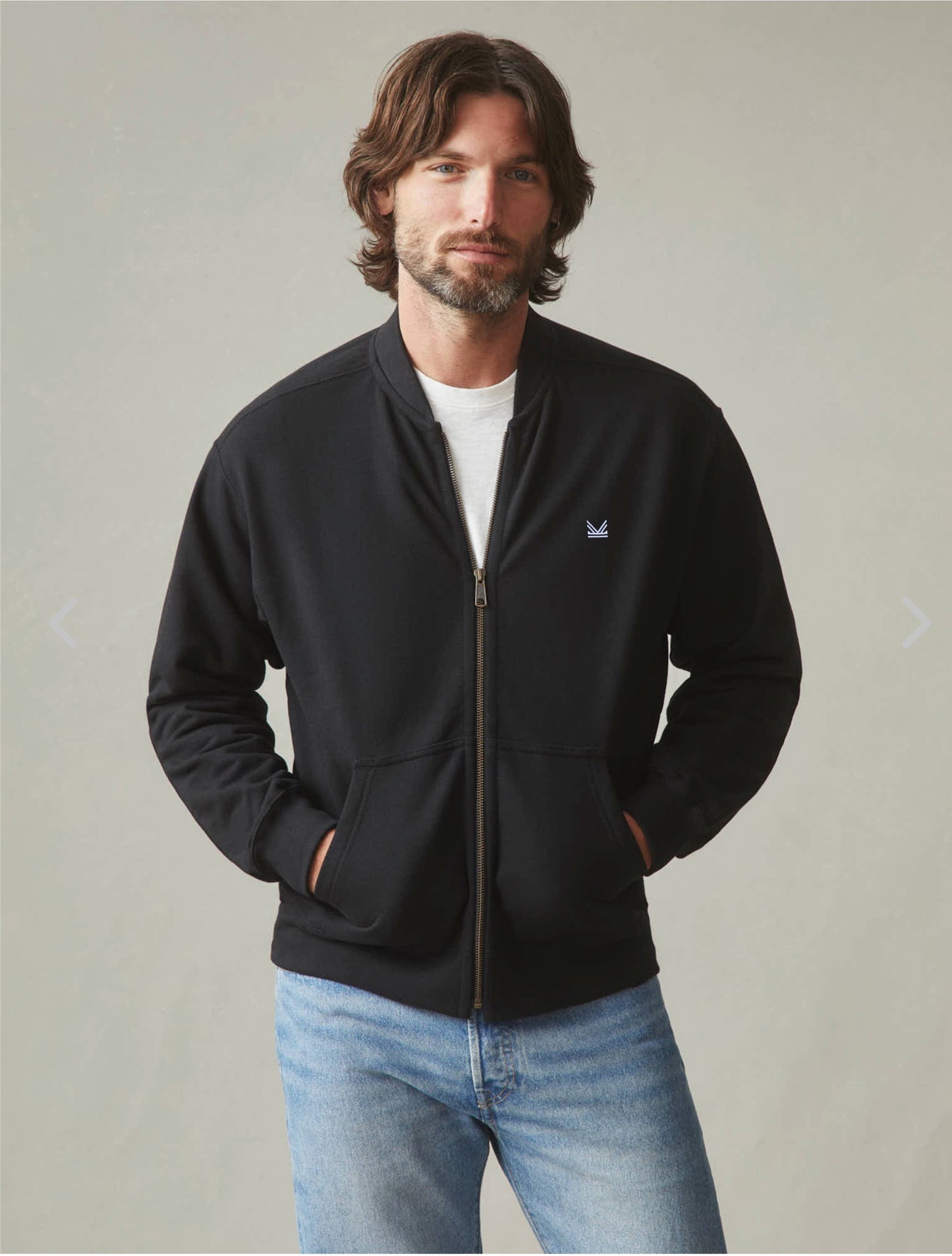 Metal Zip Cotton Fleece Jacket - Black