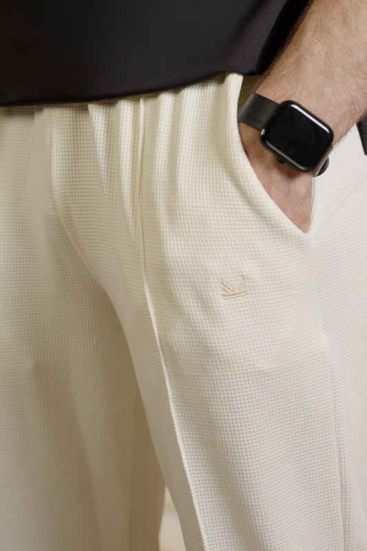 Waffle Crease Pant Trouser-Cream