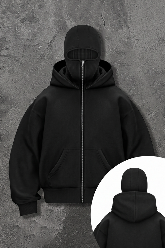 Balaclava Drop Shoulder Hoodie - Black