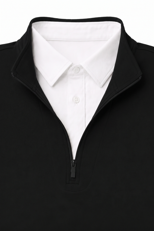 Quarter Zip w/ Built in Polo Collar With Shirt Spandex - Black