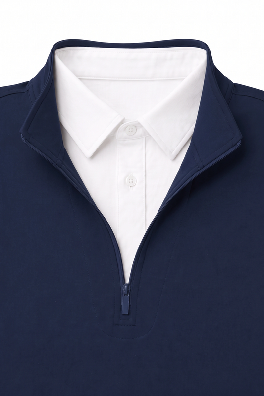 Quarter Zip w/ Built in Polo Collar With Shirt Spandex - Navy