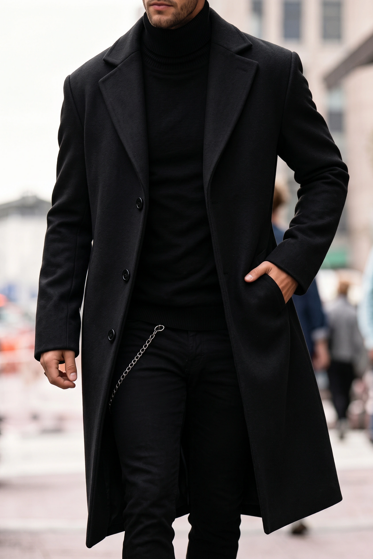 Black terry longcourt with 3 black button, inside black