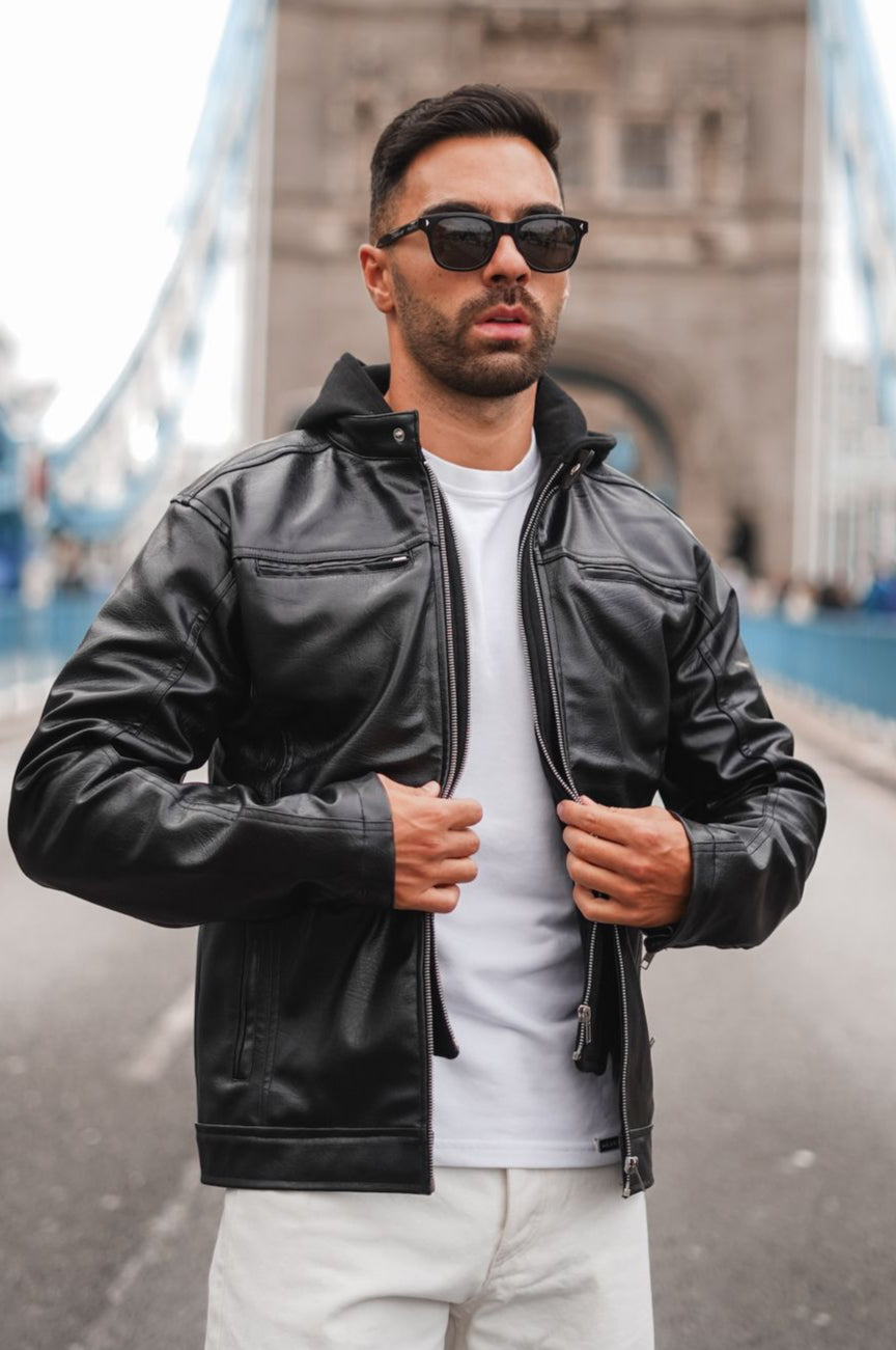 Vintage Faux Leather Jacket - Black
