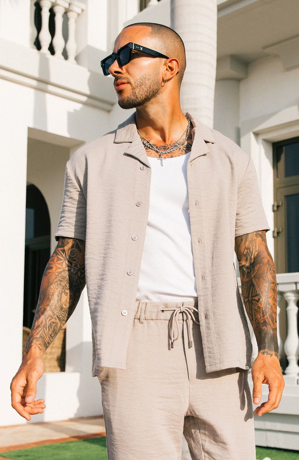 Monaco Crinkle Twinset - Sand
