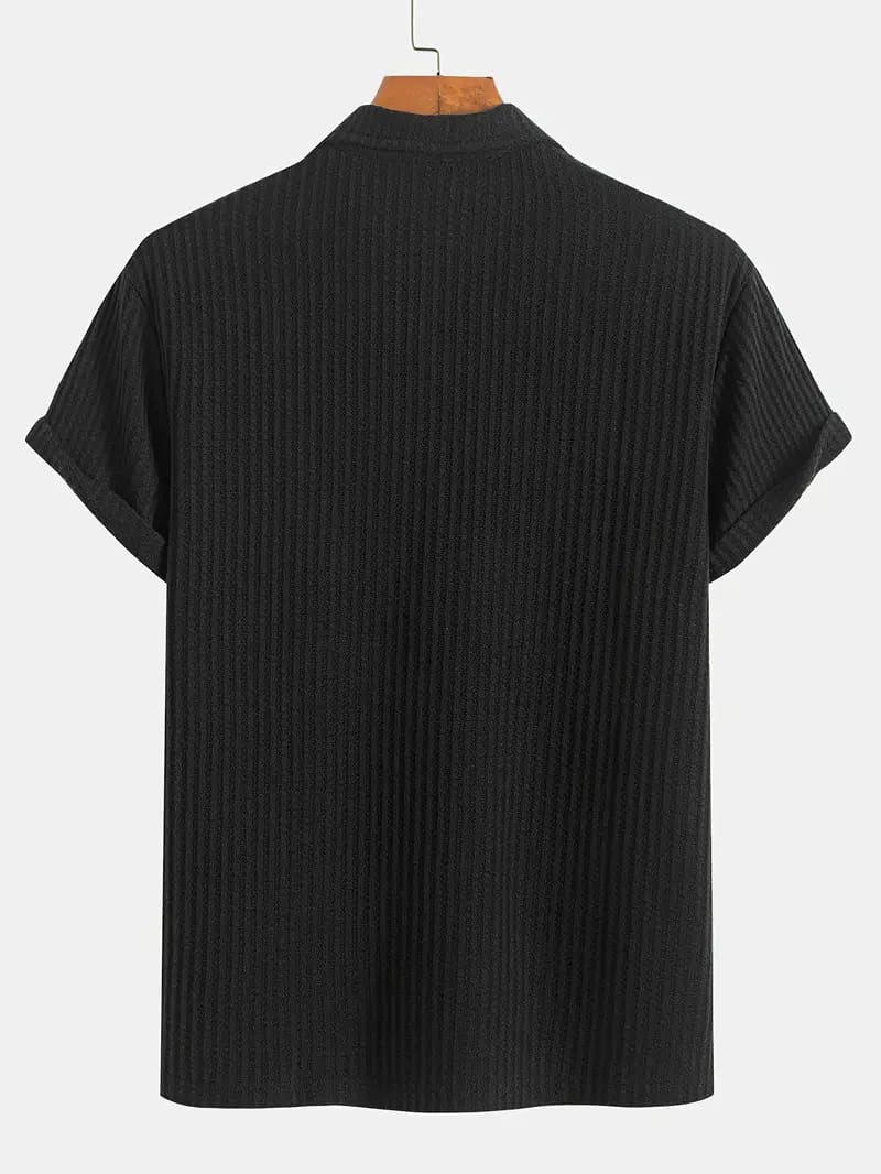 Textured Series Cotton Zip Polo - Black