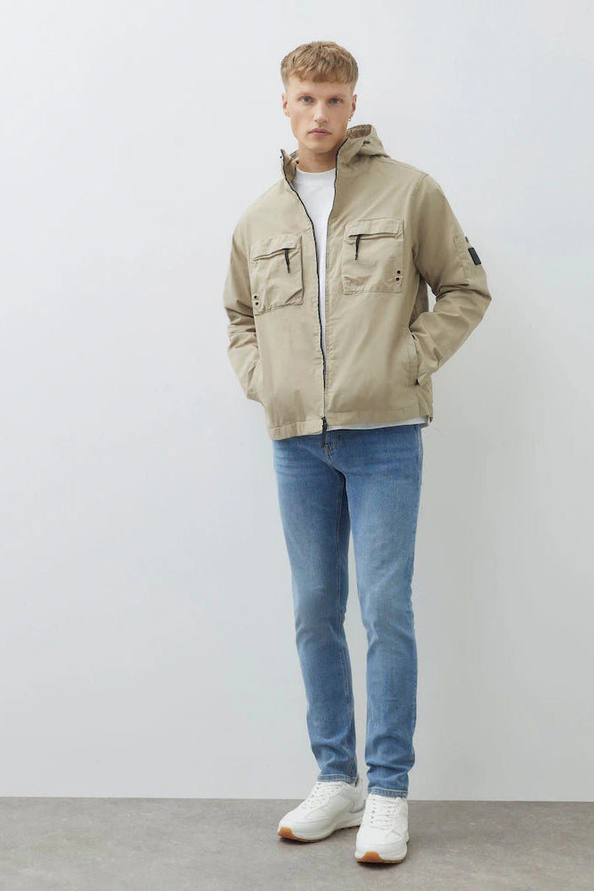 Beige Hooded Cargo Shacket