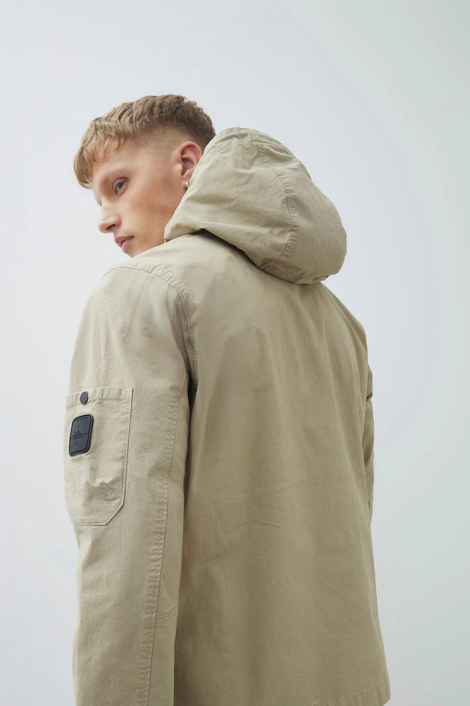 Beige Hooded Cargo Shacket
