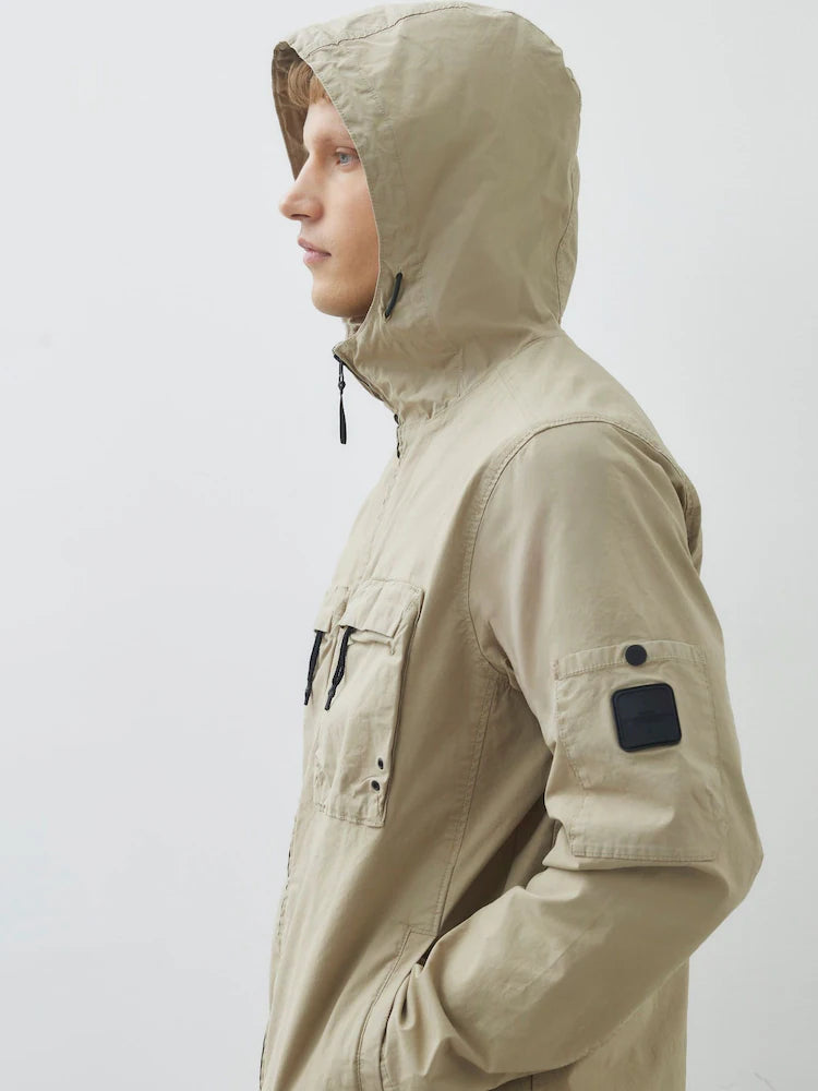 Beige Hooded Cargo Shacket
