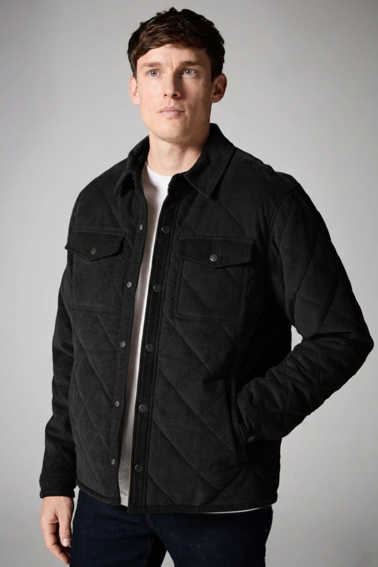 Corduroy Quilted Shacket - Black