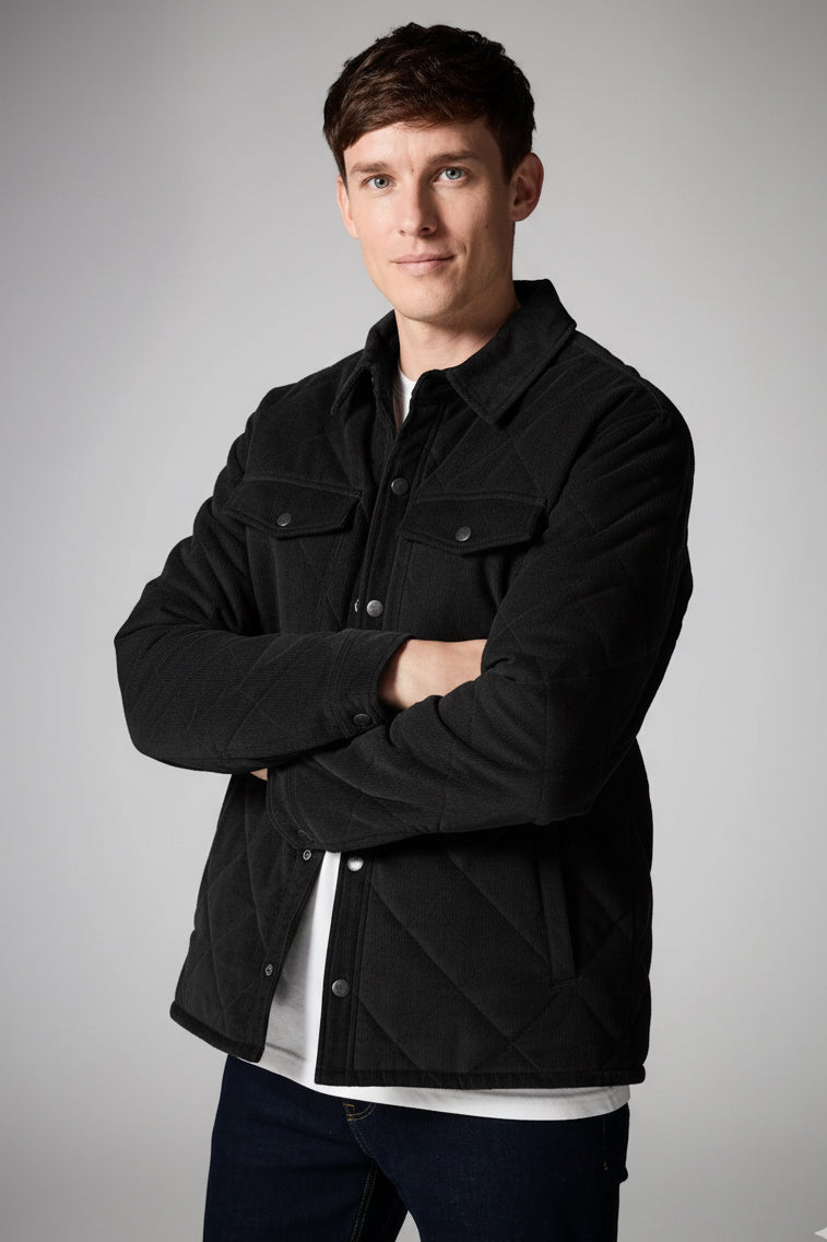 Corduroy Quilted Shacket - Black