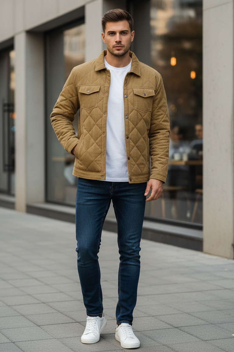 Corduroy Quilted Shacket - Khaki
