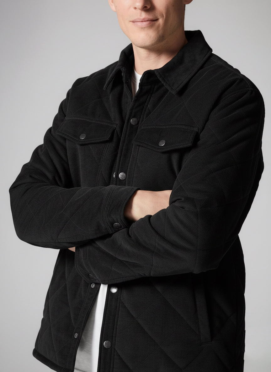 Corduroy Quilted Shacket - Black