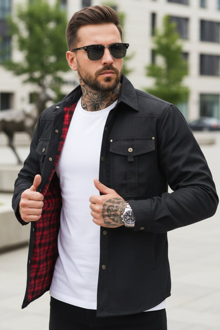 Superstar Trucker Twill Shacket - Black/Red