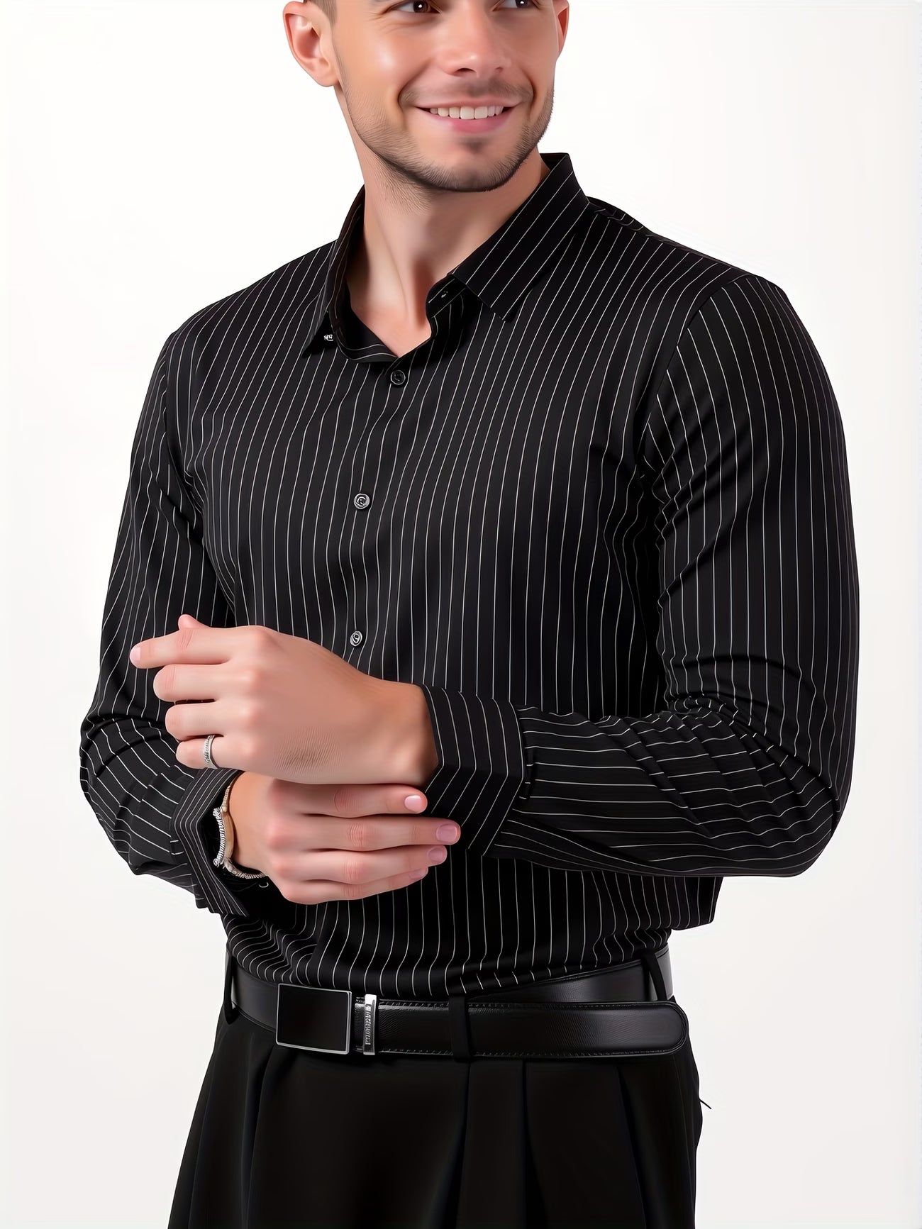 Prime Spandex Dress Shirt - Black Striper