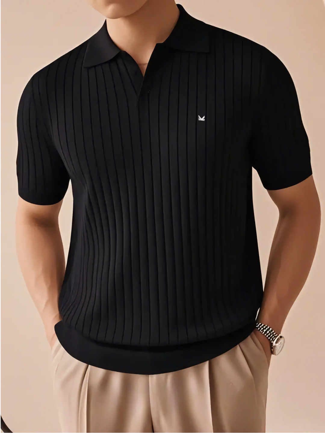 Black Drop Needle Texture Series Cotton polo