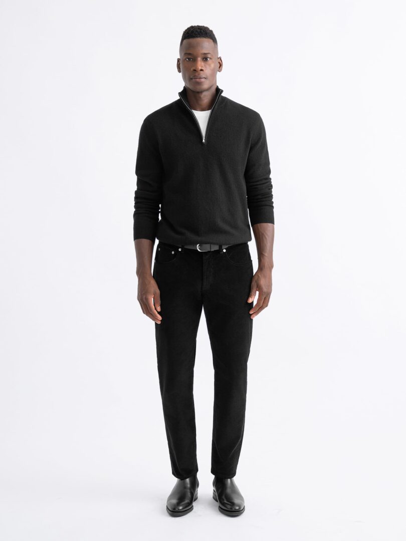 Quarter Zip Rib Knit Sweater - Black