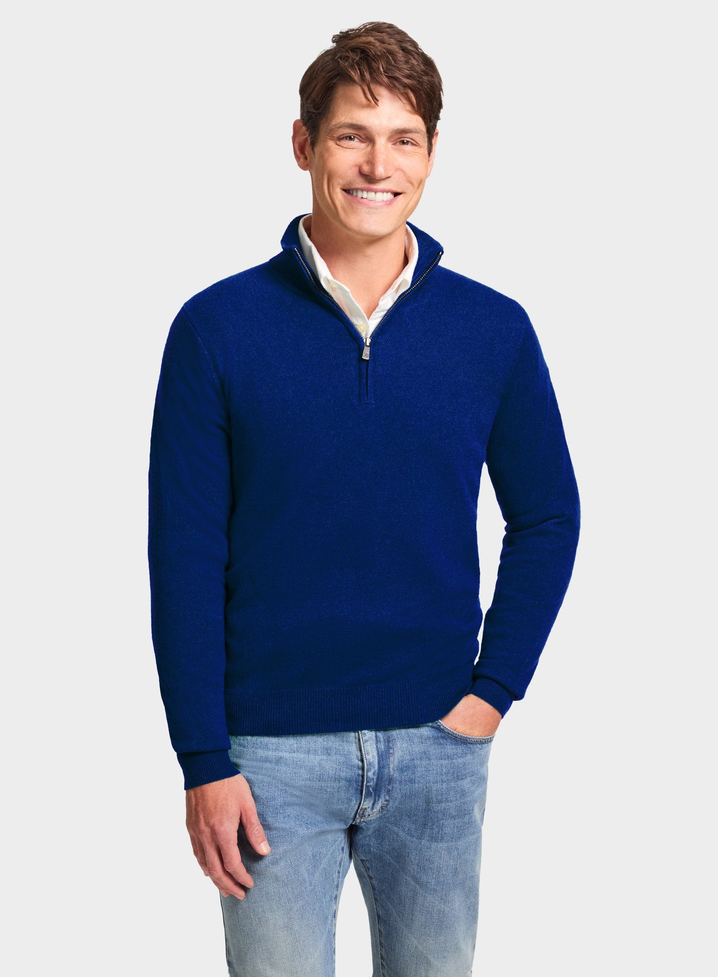 Quarter Zip Rib Knit Sweater - Dark Blue