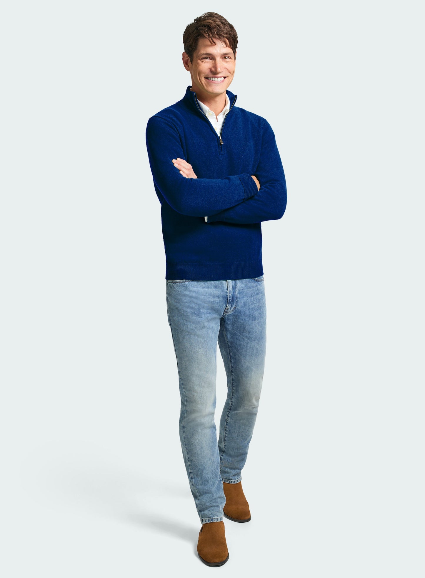 Quarter Zip Rib Knit Sweater - Dark Blue